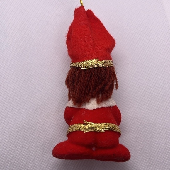 Vintage MCM Christmas Ornaments Flocked Felted Elf, Paper Mache Drummer Santa - Picture 2 of 16